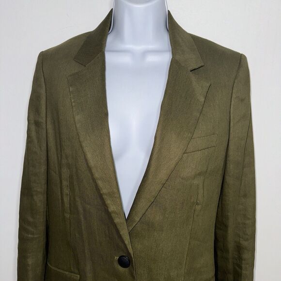 Rag & Bone Olive Army Green  Linen Blend Blazer Classic Women Size 4 - Picture 2 of 13